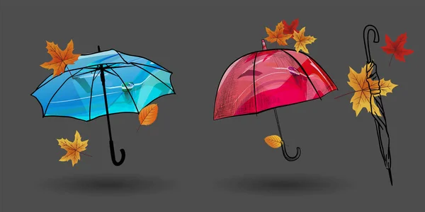 Set Umbrellas Sketches Doodle Style Umbrellas Vector Illustrations Vector Umbrellas — Stock Vector