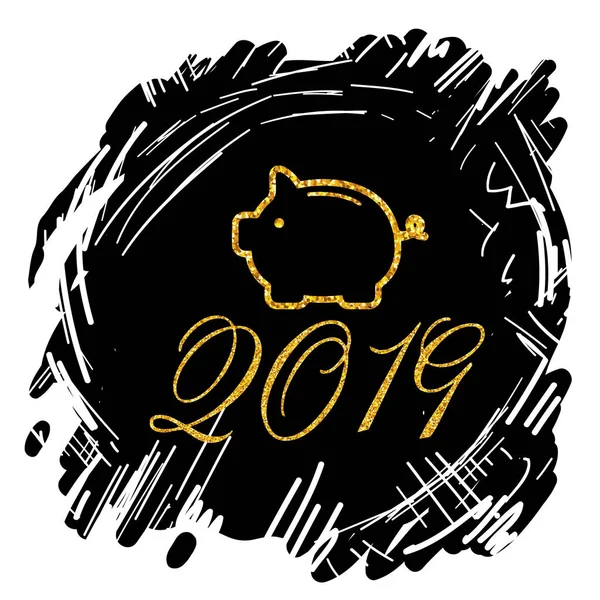 2019 Sinal Ano Novo Dourado Com Brilho Dourado Painel Carregamento — Vetor de Stock