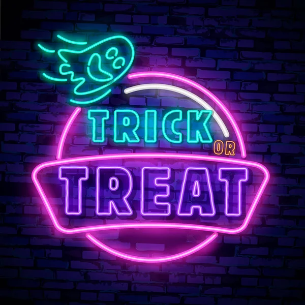 Halloween Neon Teken Vector Truc Behandelen Van Halloween Ontwerpsjabloon Met — Gratis stockfoto