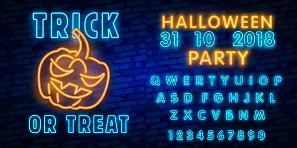Halloween Vector Signo Neón Trick Treat Halloween Plantilla Diseño Con — Vector de stock
