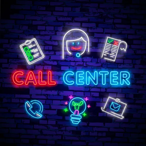 Call Center Betreiber Neonlicht Symbol Unterstützungsdienst Leuchtendes Zeichen — Stockvektor