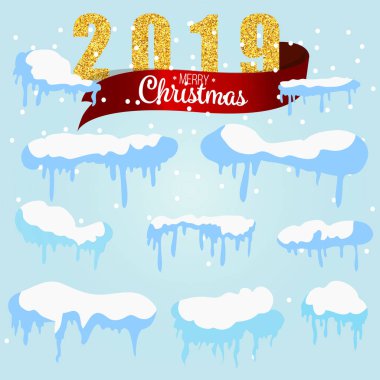 İzole kar kapaklar menü çubuğu ve düğmeleri ayarlamak. Web sitesi için yeni yıl dekorasyon seti.