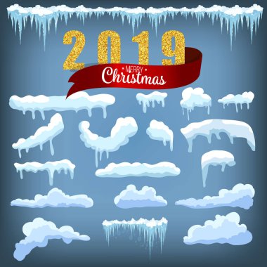 İzole kar kapaklar menü çubuğu ve düğmeleri ayarlamak. Web sitesi için yeni yıl dekorasyon seti.