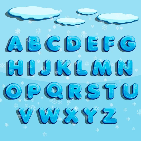 Alphabet Vectoriel Hiver Avec Neige Lettre Abc Police Glacée Police — Image vectorielle