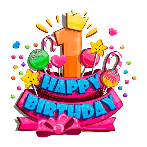 Kinderen Happy Birthday Wenskaart Vector Set Van Kleurrijke Brieven — Stockvector