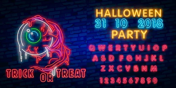 Halloween Neon Sinal Coleção Vetor Halloween Party Design Modelo Web — Vetor de Stock