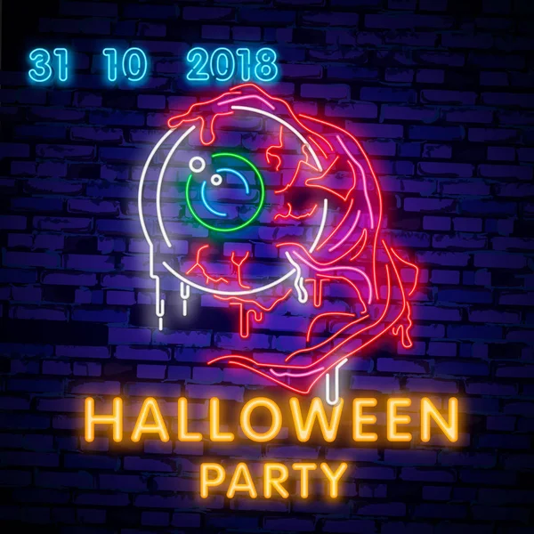 Halloween Neon Sign Collection Vector Halloween Party Design Template Web — Stock Vector