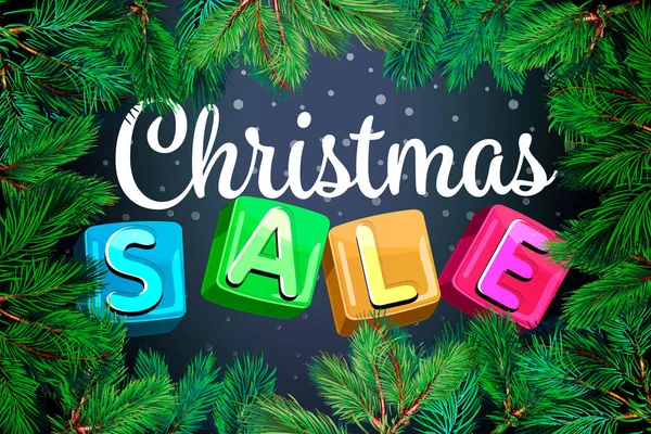 Christmas Sale Text Promotion Leaves Christmas Decorations White Background Realista — Vector de stock