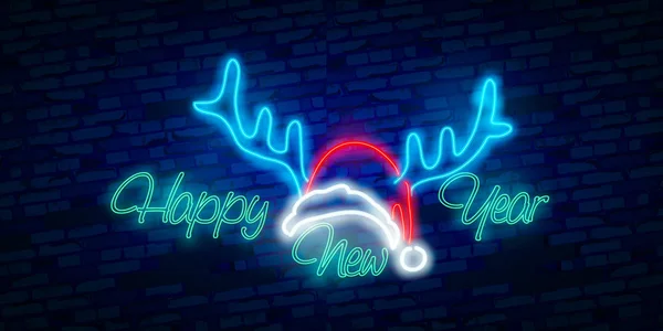 Scrie Semn Neon Semn Neon Crăciun Fericit Anul Nou Fericit — Vector de stoc