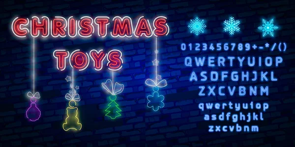 Neon Icons Kleurrijke Set Tekst Merry Christmas Het Midden Decoratieve — Stockvector