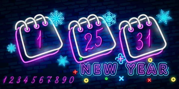 2019 Feliz Año Nuevo Neon Text Plantilla Diseño Año Nuevo — Vector de stock