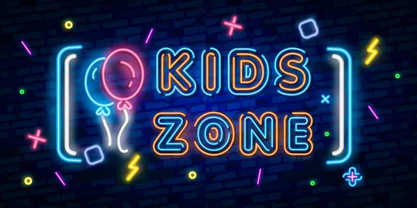 Kids Zone Neon Sign Bright Signboard Light Banner Kids Area — Stock Vector