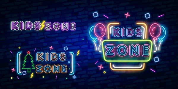 Panneau Néon Kids Zone Panneau Lumineux Bannière Lumineuse Logo Kids — Image vectorielle