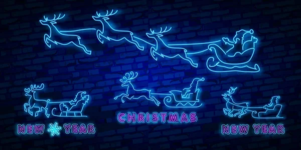 Herten Lichtreclame Partij Van Nacht Happy Merry Christmas Lichtreclame Heldere — Stockvector