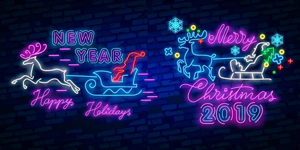 Gelukkig Merry Christmas Neon Teken Partij Van Nacht Neon Teken — Stockvector