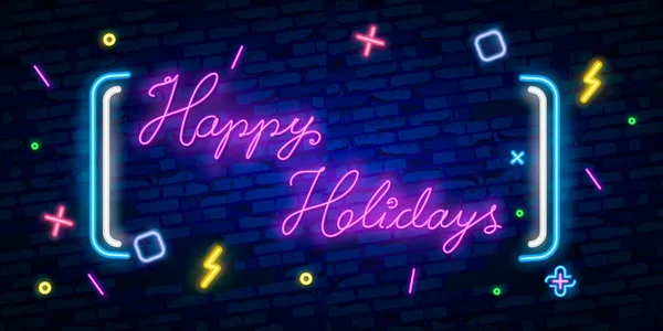 Праздниками Неон Вектор Happy Holidays Neon Sign Design Template Modern — стоковый вектор