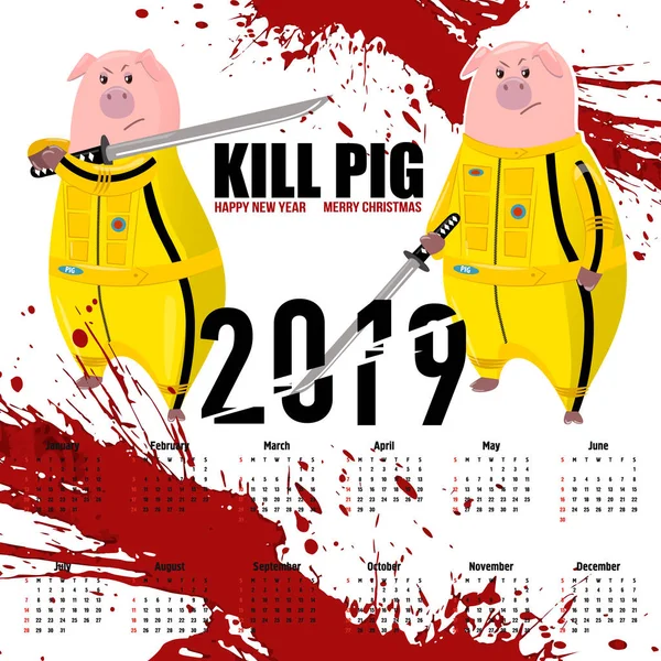 Porco Porquinho Porco Kung Pontapé Karaté 2019 Símbolo Ano Novo — Vetor de Stock