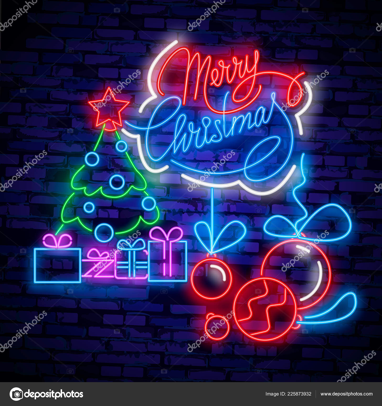 Premium Vector  Merry christmas neon light with pine tree illustration  vector