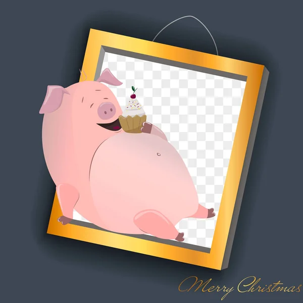 Vector Piggy Symbol 2019 Cartoon Illustration Christmas Card Prints Calendar — Stock Vector