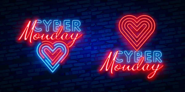 Cyber Monday Neon Banner Bright Neon Advertising Night Signboard Sale — Stock Vector