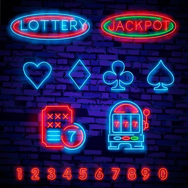 Casino Est Néon Signe Logo Néon Emblème Jeu Bannière Lumineuse — Image vectorielle