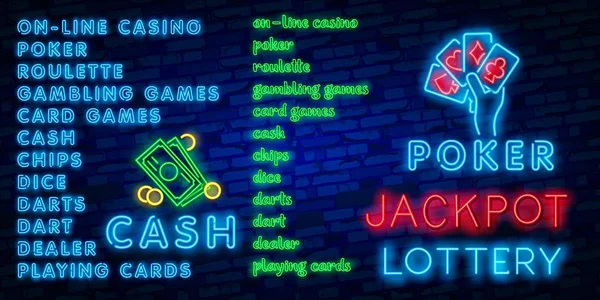 Neon Poker Und Casino Embleme — Stockvektor