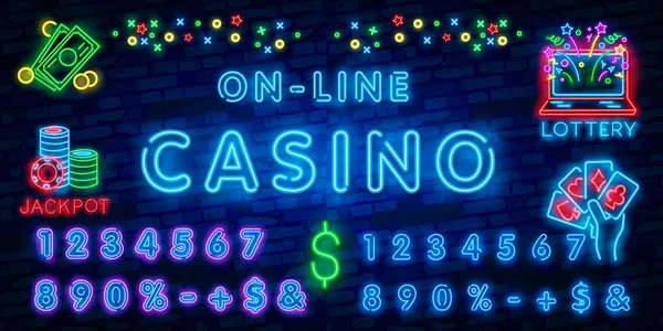 Neon Inscriptie Van Casino Online Vectorillustratie Neon Tekst Van Casino — Stockvector