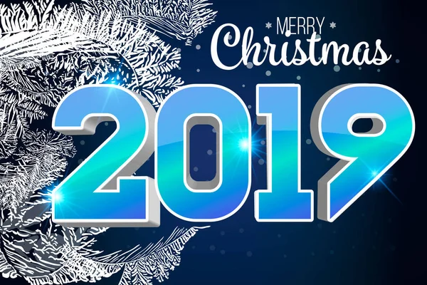 2019 Blaue Zahlen Isoliert Auf Weißem Hintergrund Isometrisches Neujahrsschild Für — Stockvektor