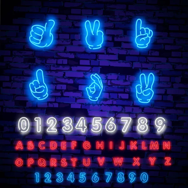 Neon Hands Gloves Icon Set Isolated Vector Clipart Parts Body — Stock Vector