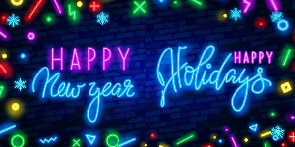 2019 Happy New Year Neon Text. 2019 Șablon de design de Anul Nou pentru Flyere sezoniere și felicitări sau invitații tematice de Crăciun. Light Banner. Ilustraţie vectorială. Editarea semnului neon text — Vector de stoc