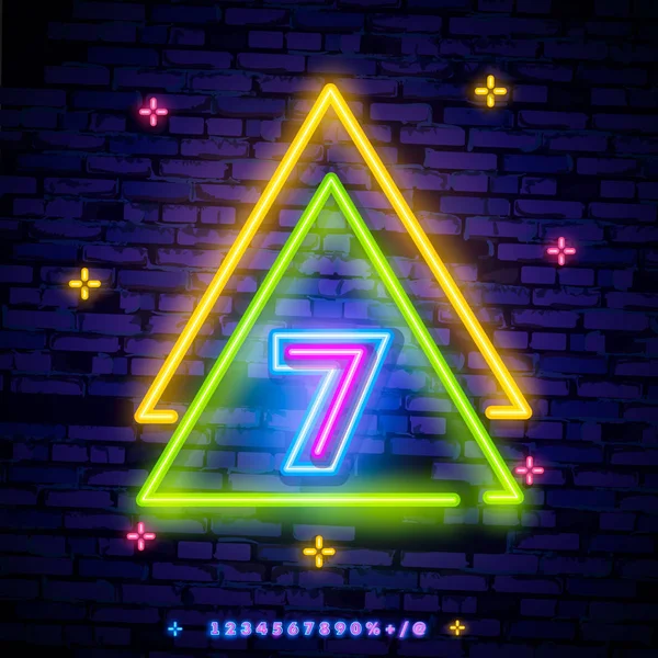 Zahl Sieben Symbol Neon Zeichen Vektor Siebtel Nummer Sieben Vorlage — Stockvektor