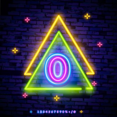 Sayı zerosymbol neon işareti vektör. 0, bir şablon neon simgesi, ışık afiş, neon tabela, her gece parlak reklam, ışık yazıt.