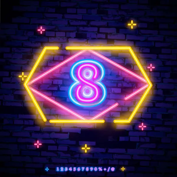 Numer Osiem Symbol Wektor Znak Neon Ósmy Numer Osiem Szablon — Wektor stockowy