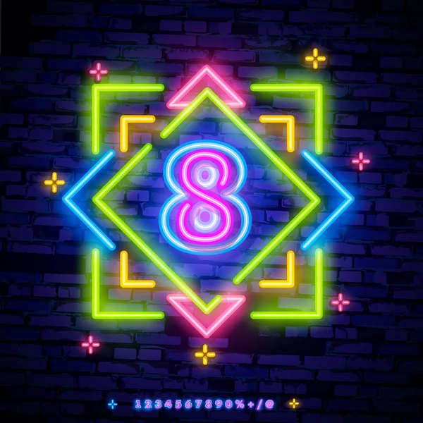 Number Eight Symbol Neon Sign Vector Eighth Number Eight Template — Stock Vector