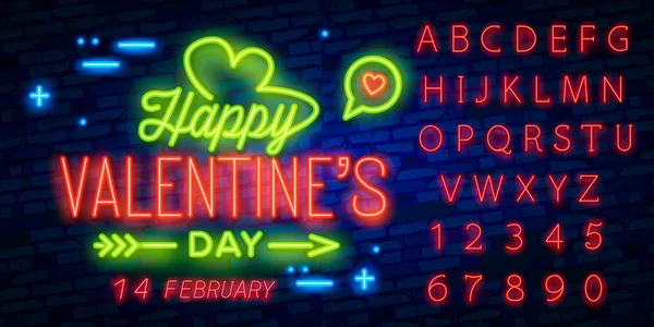 Aftelkalender Voor Valentijnsdag Neon Teken Realistische Lichtreclame Liefde Dag Banner — Stockvector