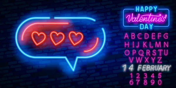 Neon Sign Word Love Heart Dark Background Design Element Happy — Stock Vector