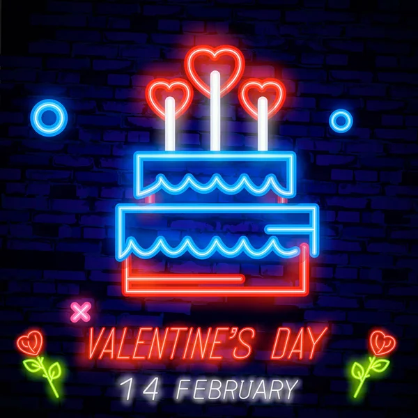 Symbol Valentine Day Neon Sign Bright Banner Night Whiteboard Advertising — Stock Vector