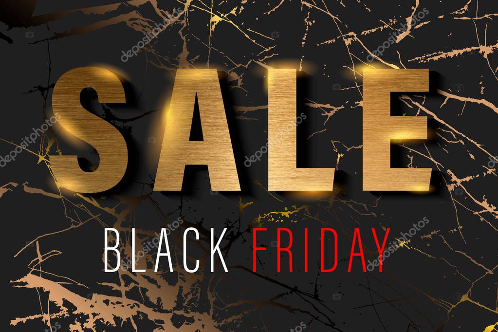 Black Friday Sale. Banner, poster, logo golden color on dark background.