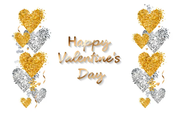 Valentine Day Texto Dourado Quadro Anúncio Cartaz Publicidade Com Balões —  Vetores de Stock