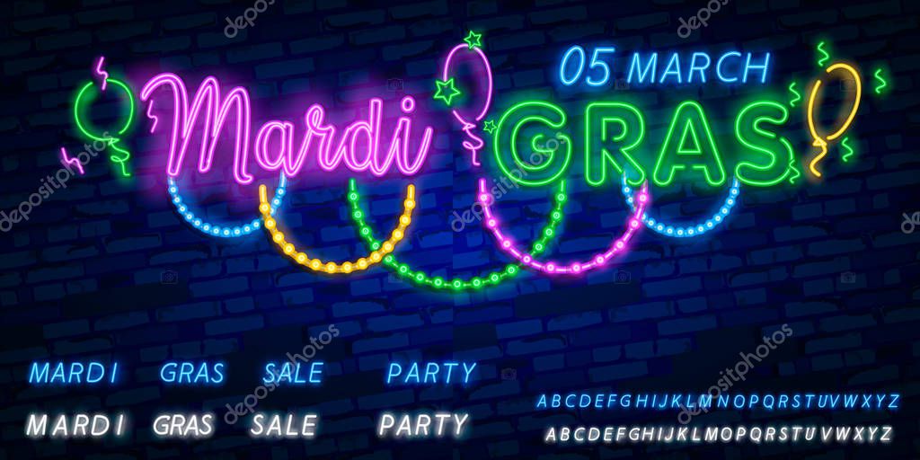 Vector realistic isolated neon sign of Mardi Gras beads logo for decoration and covering on the wall background.