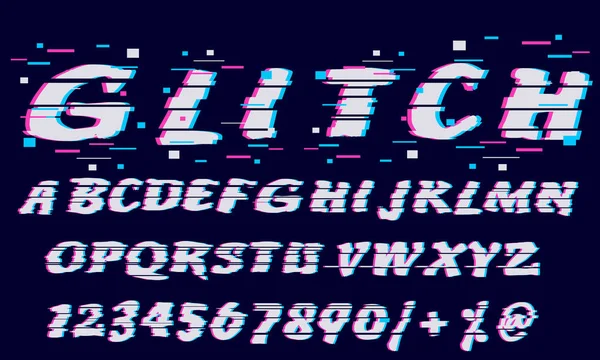 时尚的闪电侠扭曲的字体字母和数字 具有断开像素效果的矢量集 旧的扭曲的电视矩阵效果 — 图库矢量图片