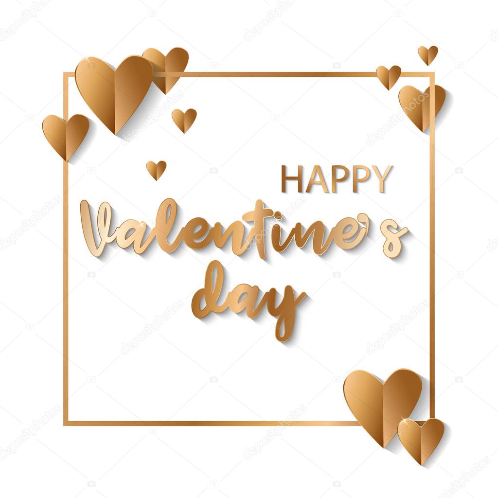 Golden balloons with confetti. Happy valentines day. Vector. Happy valentine s day. Greeting card design.