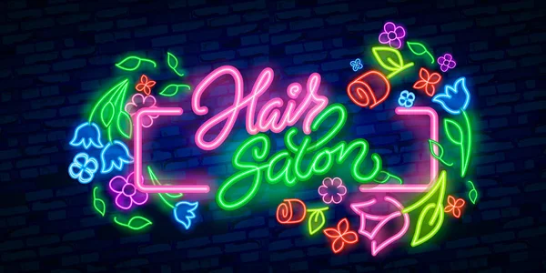 Cabeleireiro Neon Sinal Vetor Hairdress Design Modelo Neon Sign Banner — Vetor de Stock