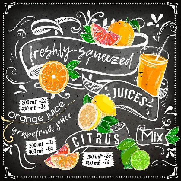 Jugo Menú Mantel Bebidas Restaurante Folleto Diseño Plantilla Postre Plantilla — Vector de stock