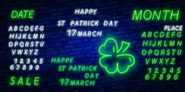 Uppsättning ikoner för St Patrick's Day holiday. Mugg av öl. Clover. Neonskylt. logotyp, emblem och etiketter. banner. Ställa in. Vektorillustration — Stock vektor