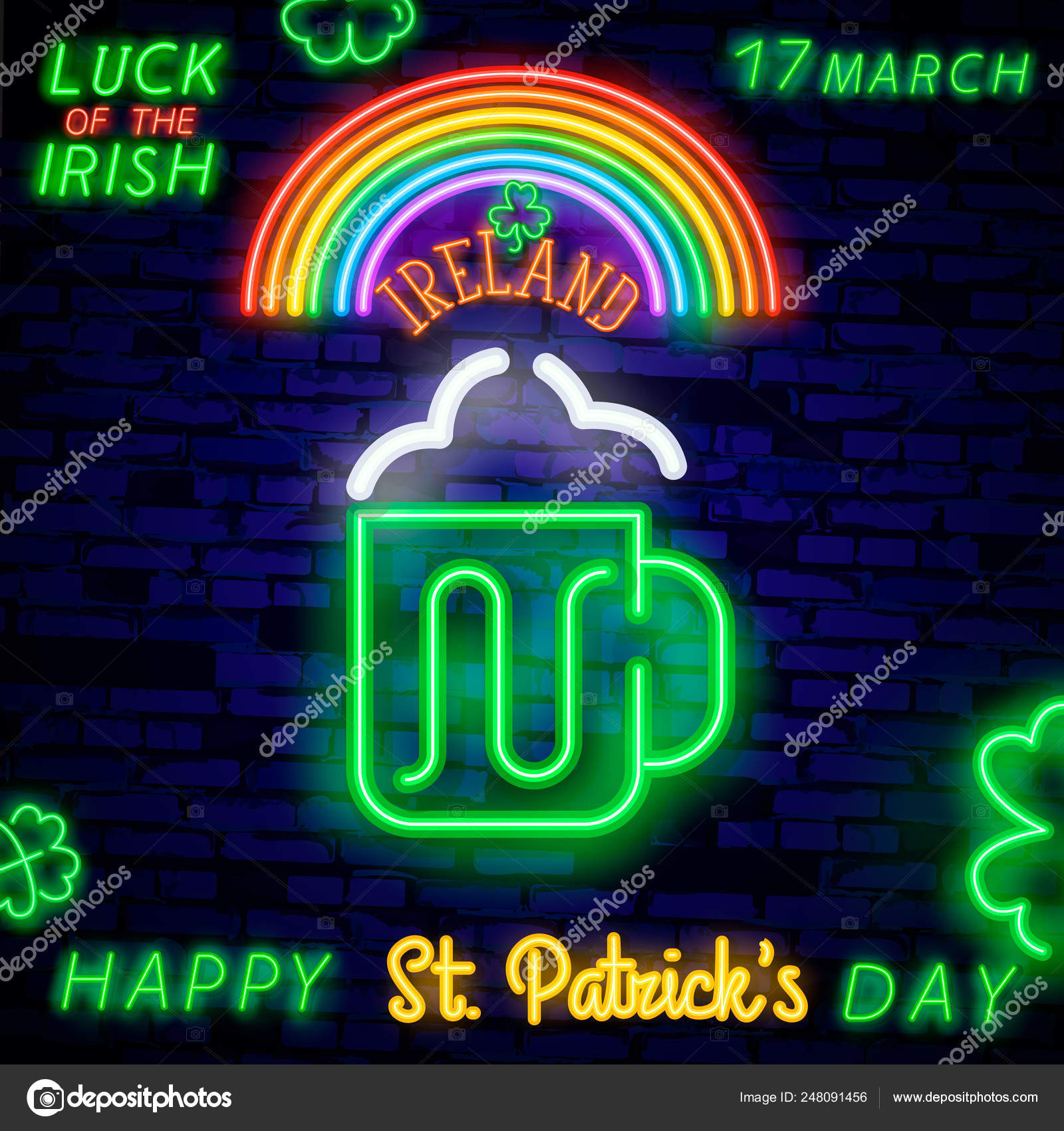 Lucky Clover Leaf Neon Sign Green Neon Light