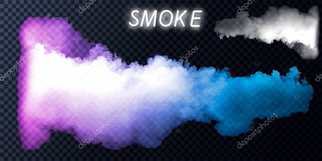 Smoke vector collection, isolated, transparent background. Set of realistic white smoke steam, waves from coffee,tea,cigarettes, hot food. Fog and mist effect.