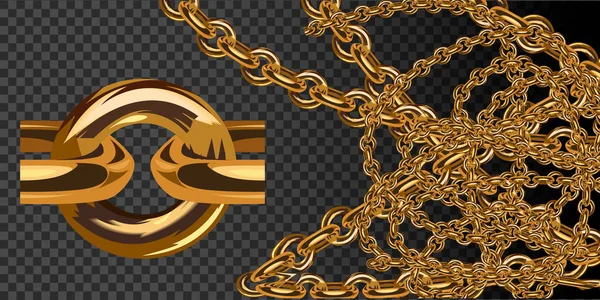 Set van realistische vector gouden kettingen. Gouden kettingen, een reeks kettingen van geel en rood goud, gouden producten, kettingen met verschillende types van in elkaar grijpende verbindingen. Sieraden om te dragen. Realistische illustratie. I — Stockvector