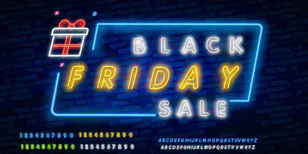 Black Friday neon light banner. Ilustración vectorial. Viernes Negro venta letrero de neón, banner de neón, folleto de fondo. Signo de neón brillante, publicidad brillante brillante, descuentos de ventas Black Friday . — Vector de stock