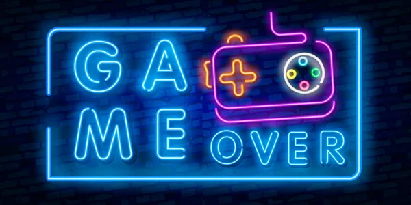 Oyun Neon metin vektör bitti. Game Over neon tabela, oyun tasarım şablonu, modern trend tasarım, gece neon tabela, gece parlak reklam, ışık afiş, ışık sanat. Vektör çizim — Stok Vektör